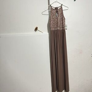 NWT NIGHTWAY Womens Sequined Sleeveless Halter Maxi Evening Fit + Flare Dress